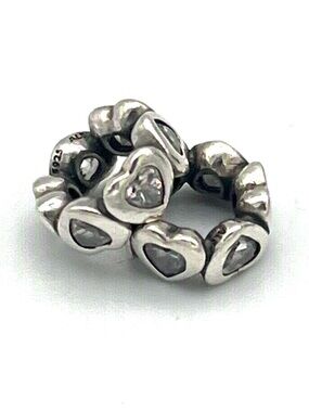 Sterling Silver Heart Spacer Beads - White CZ Accents